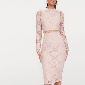 PrettyLittleThing Lace Midi Dress in Light Pink